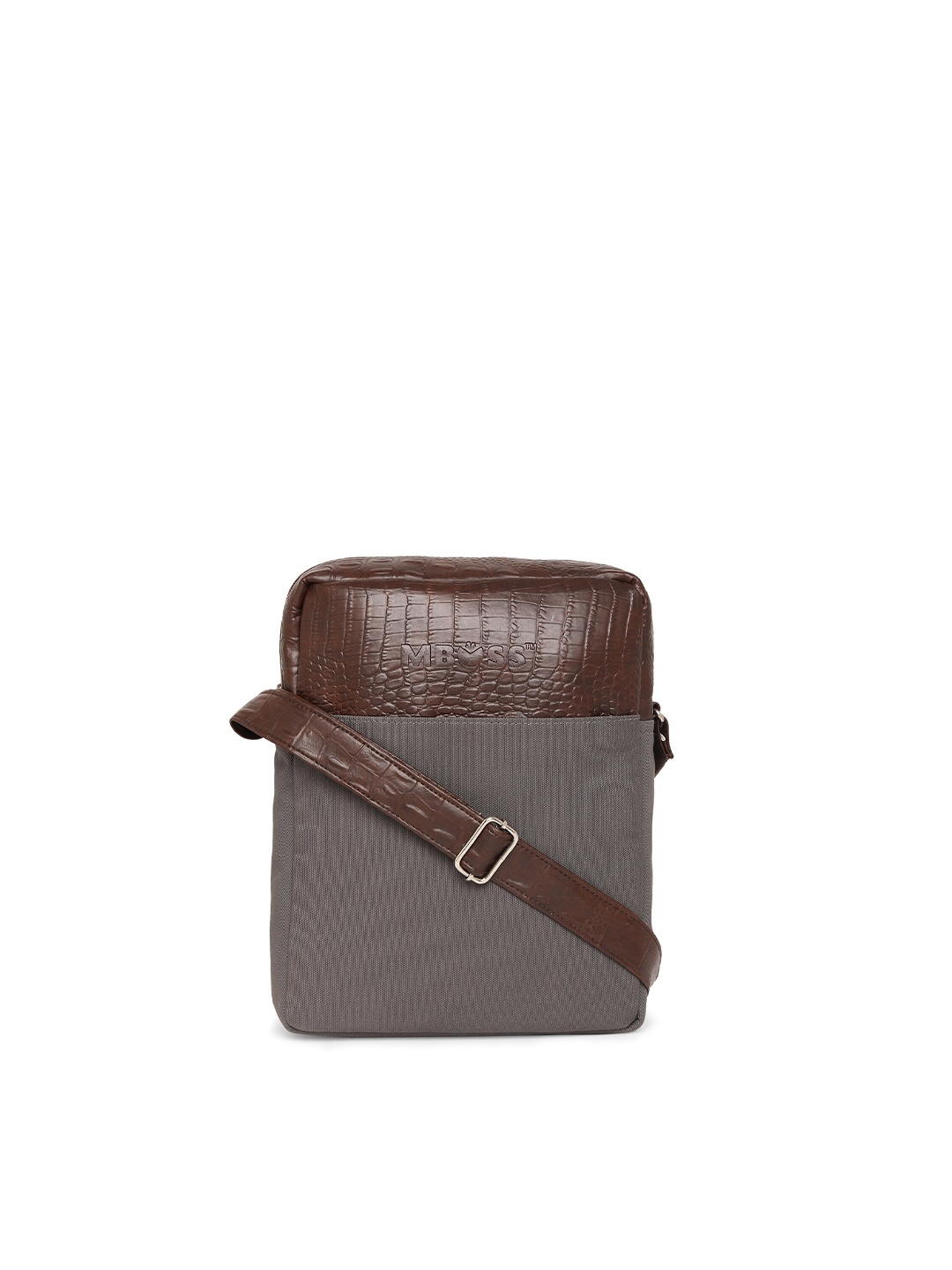 

MBOSS Unisex Grey & Brown Textured Messenger Bag