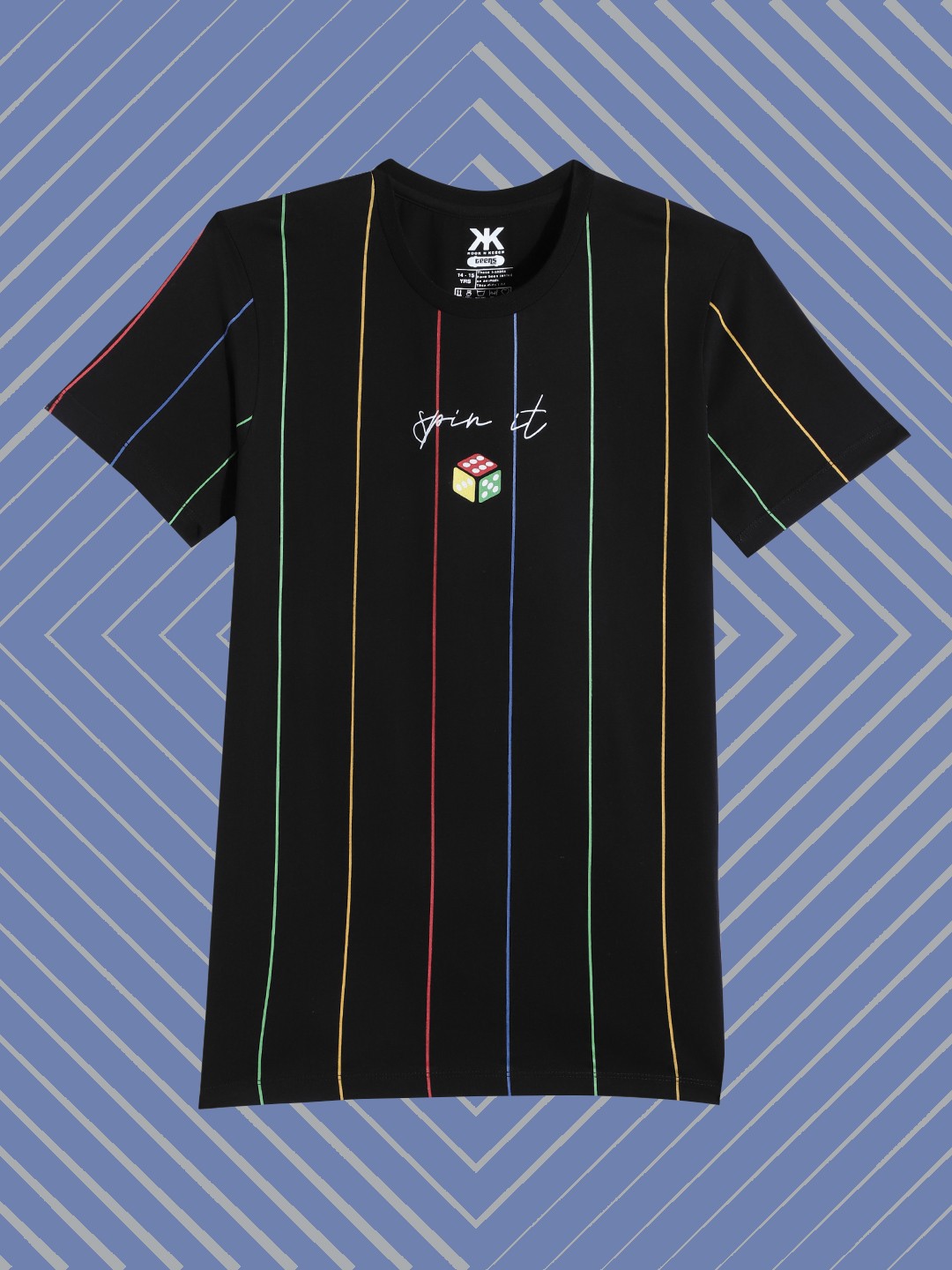 

Kook N Keech Teens Boys Black & Yellow Pure Cotton Striped & Graphic Print T-shirt
