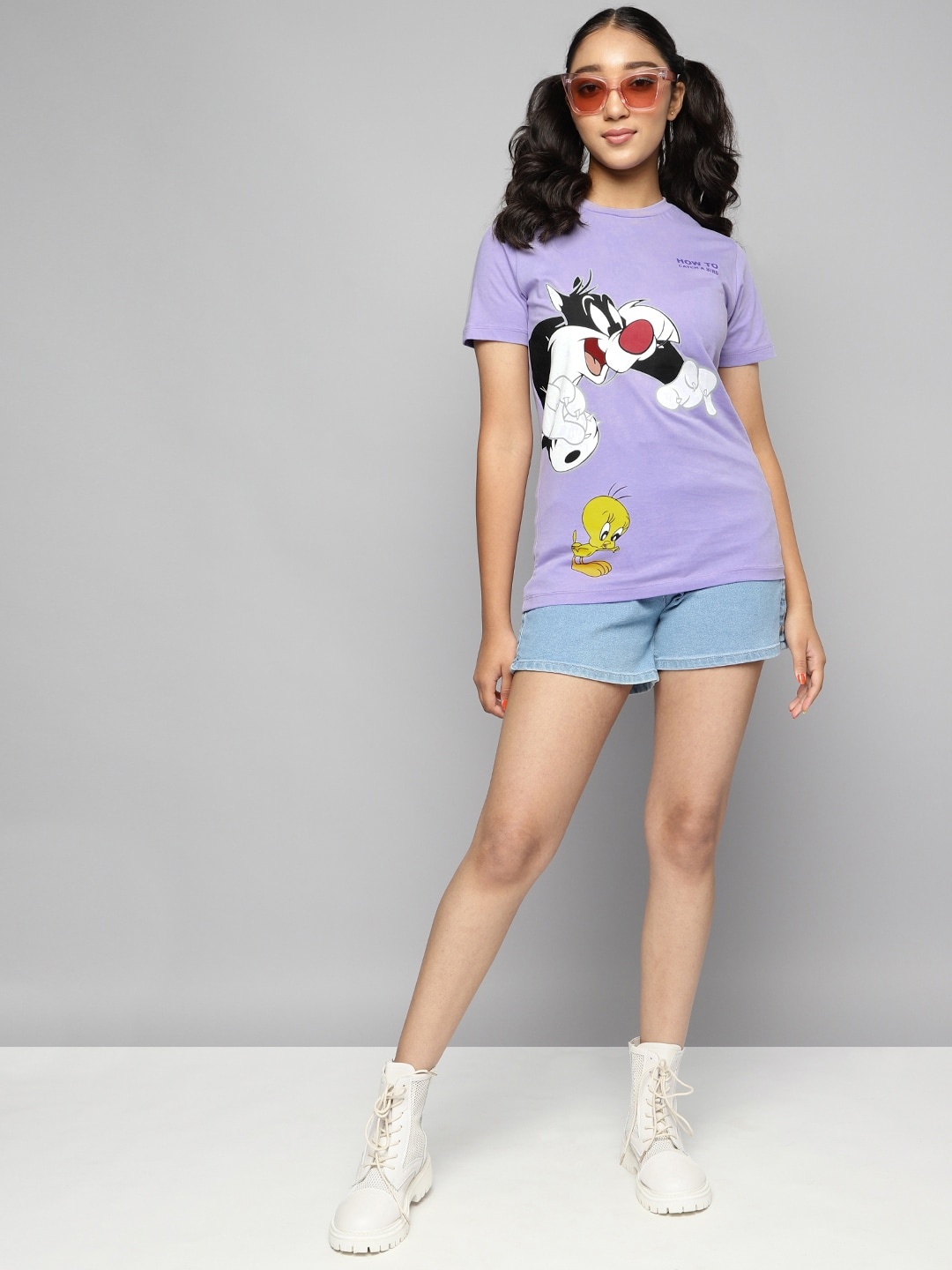 

Kook N Keech Looney Tunes Teens Girls Lavender & Black Pure Cotton T-shirt