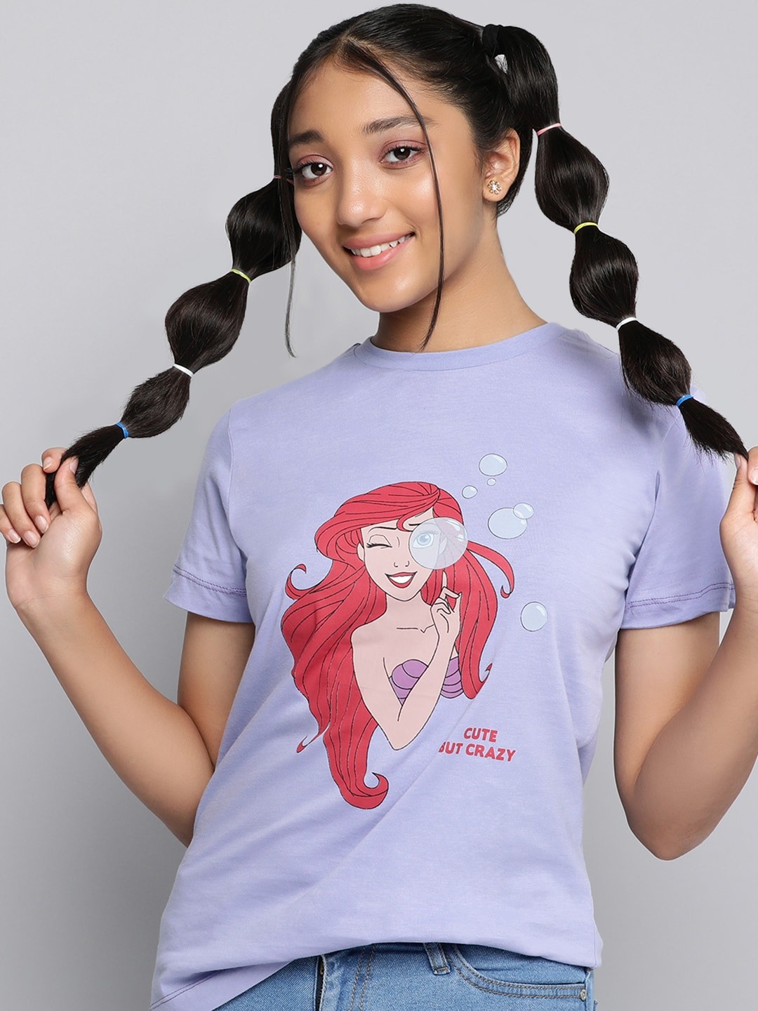 

Kook N Keech Disney Teens Girls Lavender & Red Ariel Printed Cotton T-shirt