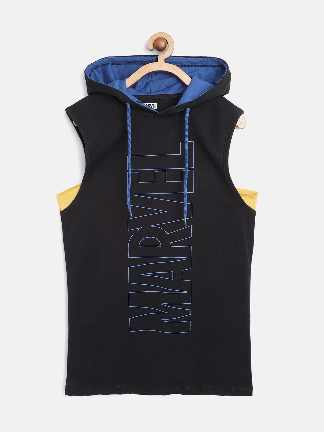 

Kook N Keech Marvel Teens Boys Black & Blue Typography Cotton Hooded T-shirt