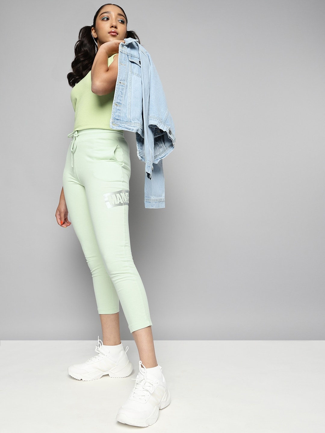 

Kook N Keech Teens Girls Green Solid Track Pants with Printed Detail