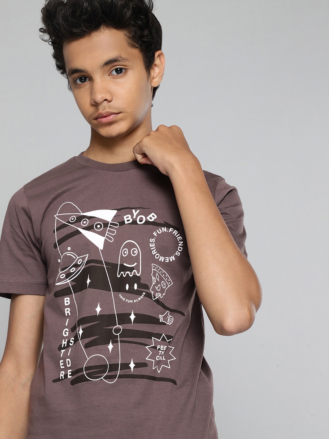 

Kook N Keech Teens Boys Charcoal Grey & White Pure Cotton Printed T-shirt