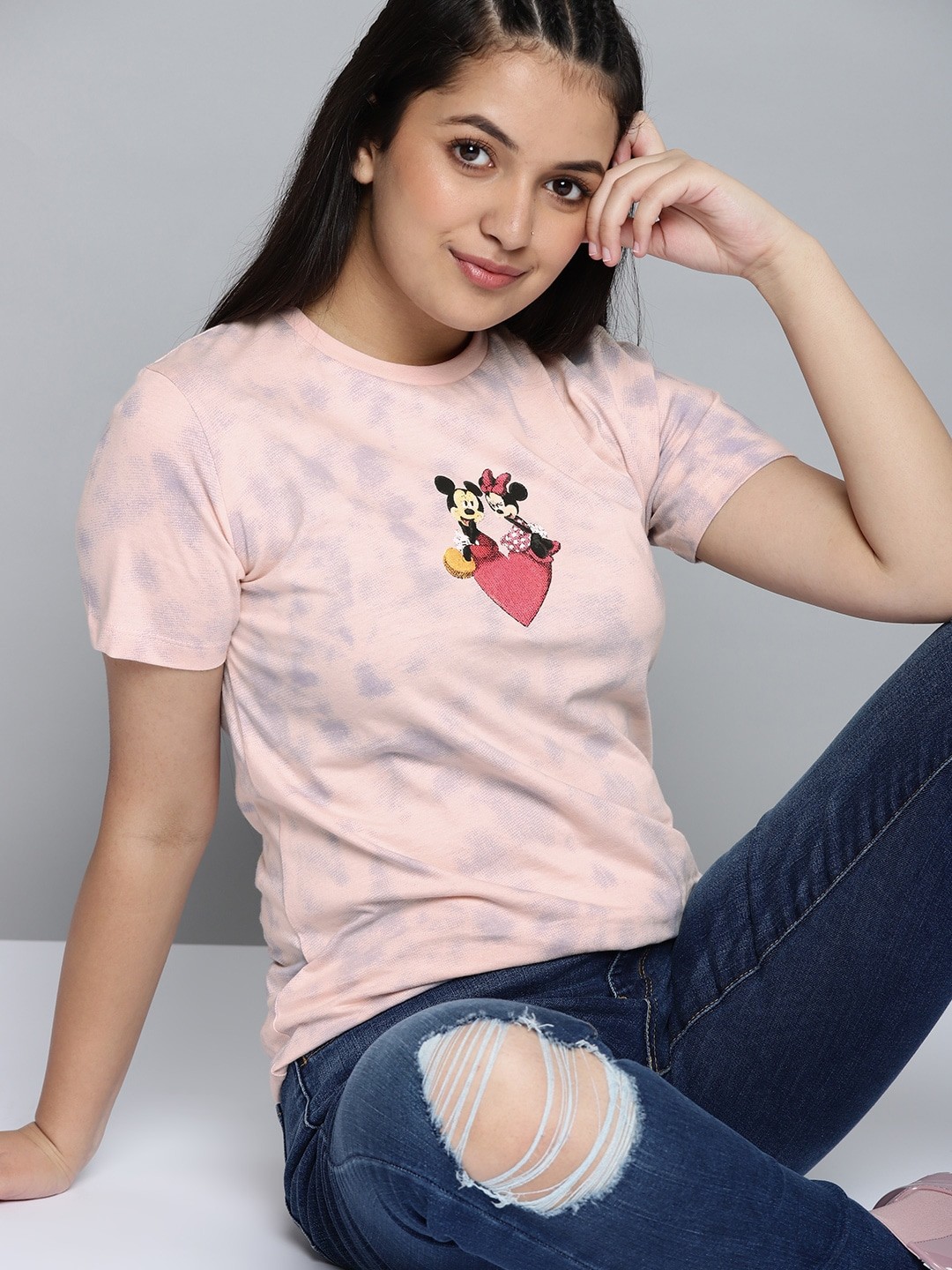 

Kook N Keech Disney Teens Girls Pink & Blue Mickey & Minnie Printed Cotton T-shirt