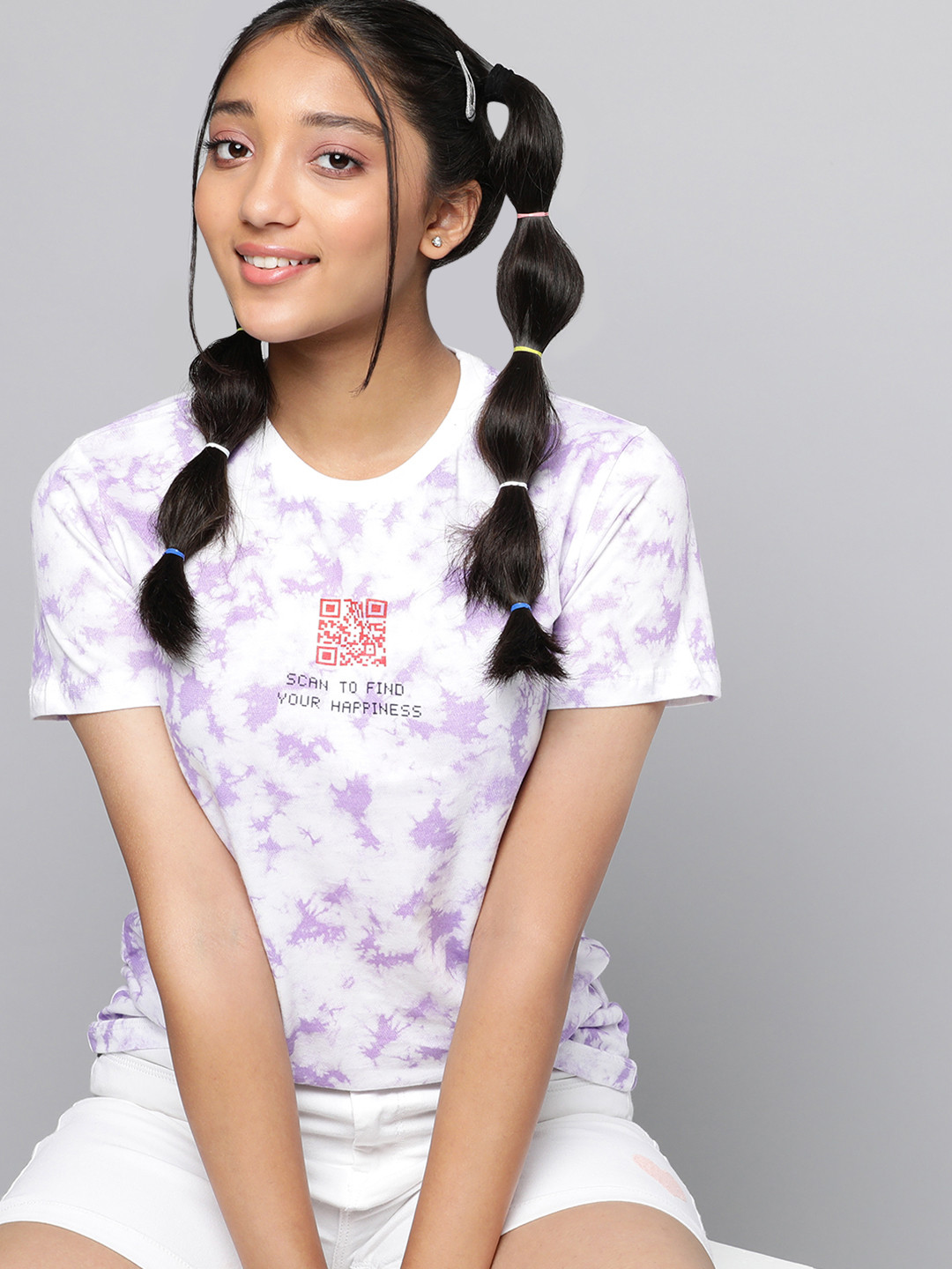 

Kook N Keech Teens Girls White & Purple Pure Cotton Tie and Dye Print T-shirt