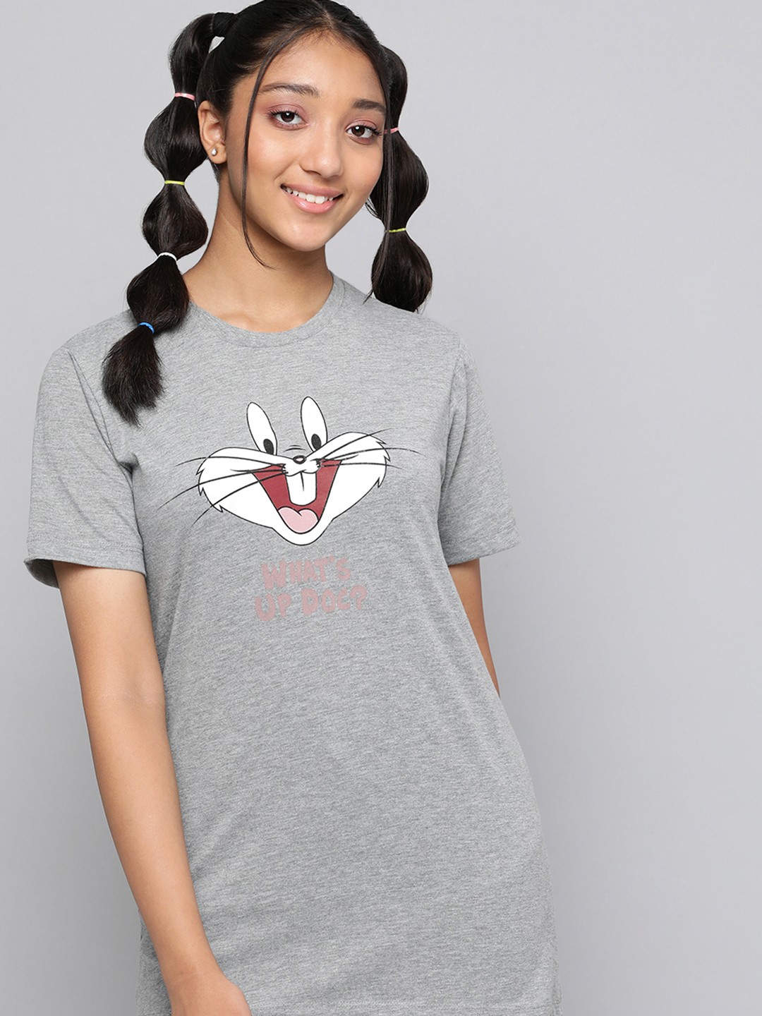 

Kook N Keech Looney Tunes Teens Girls Grey Melange Looney Tunes Print Cotton T-shirt
