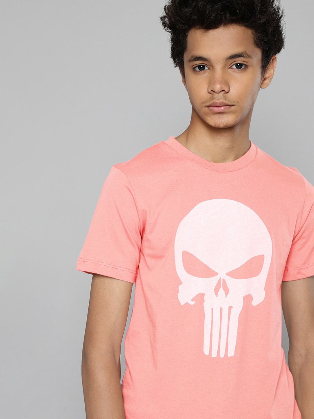 

Kook N Keech Marvel Teens Boys Peach-Coloured Pure Cotton Punisher Print T-shirt