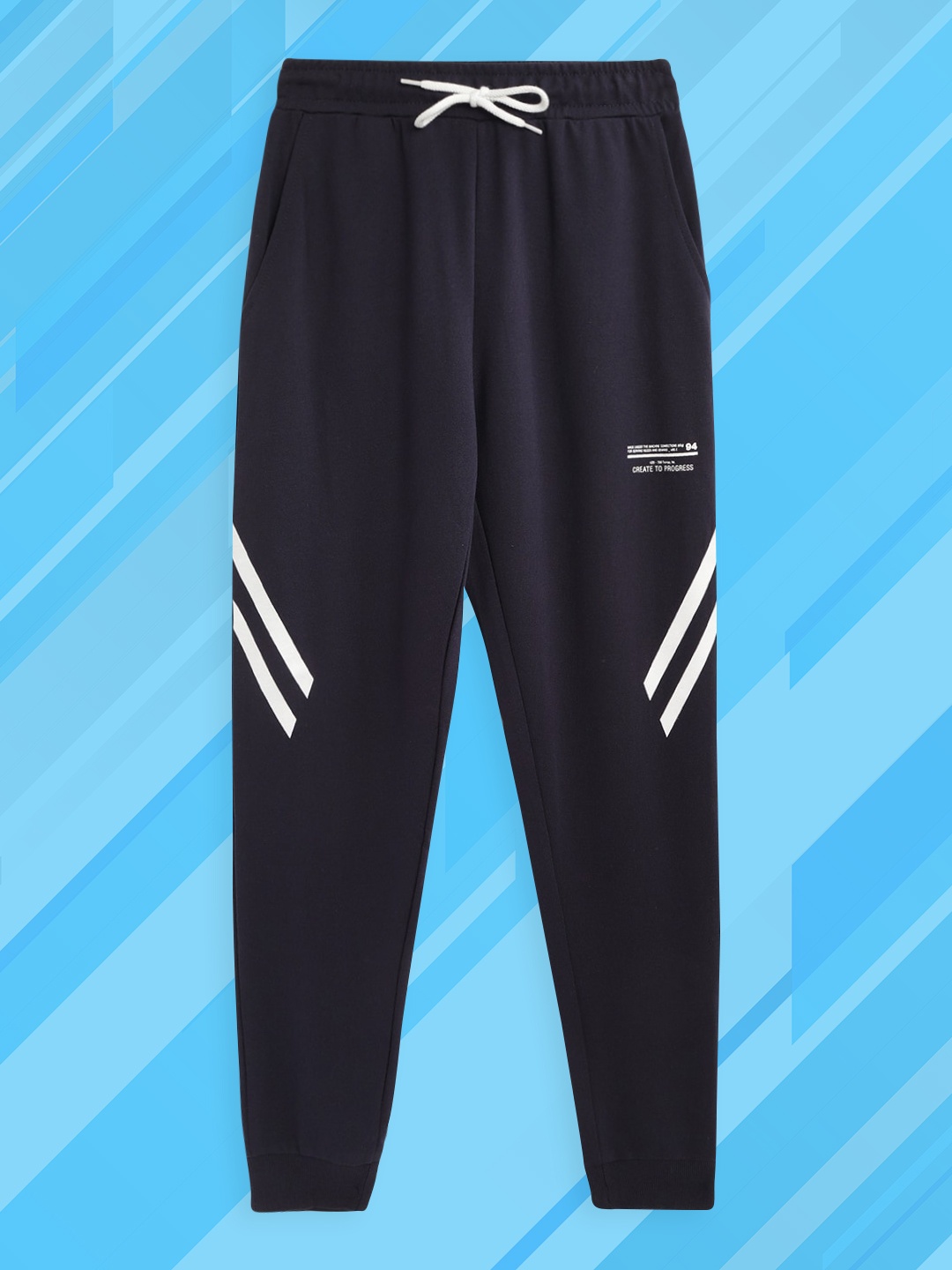

Kook N Keech Teens Boys Navy Blue & White Solid Joggers with Striped Detail