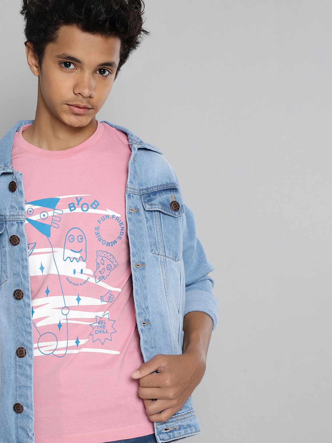 

Kook N Keech Teens Boys Pink & Blue Pure Cotton Printed T-shirt