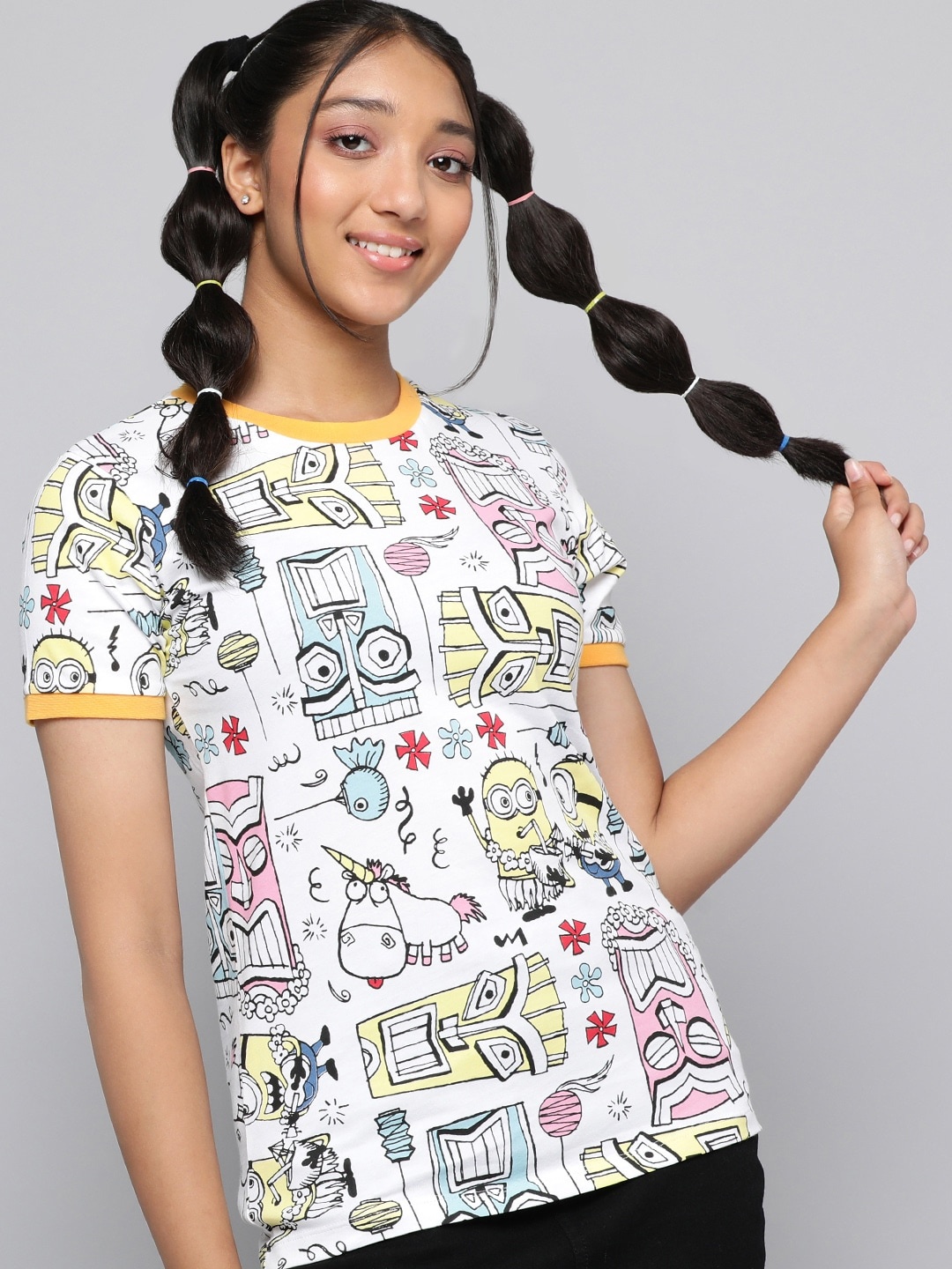 

Minions by Kook N Keech Teens Girls Multicoloured Cotton Minions Printed T-shirt, Multi