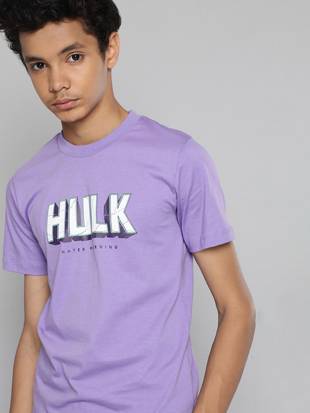 

Kook N Keech Marvel Teens Boys Purple Hulk Printed Cotton T-shirt