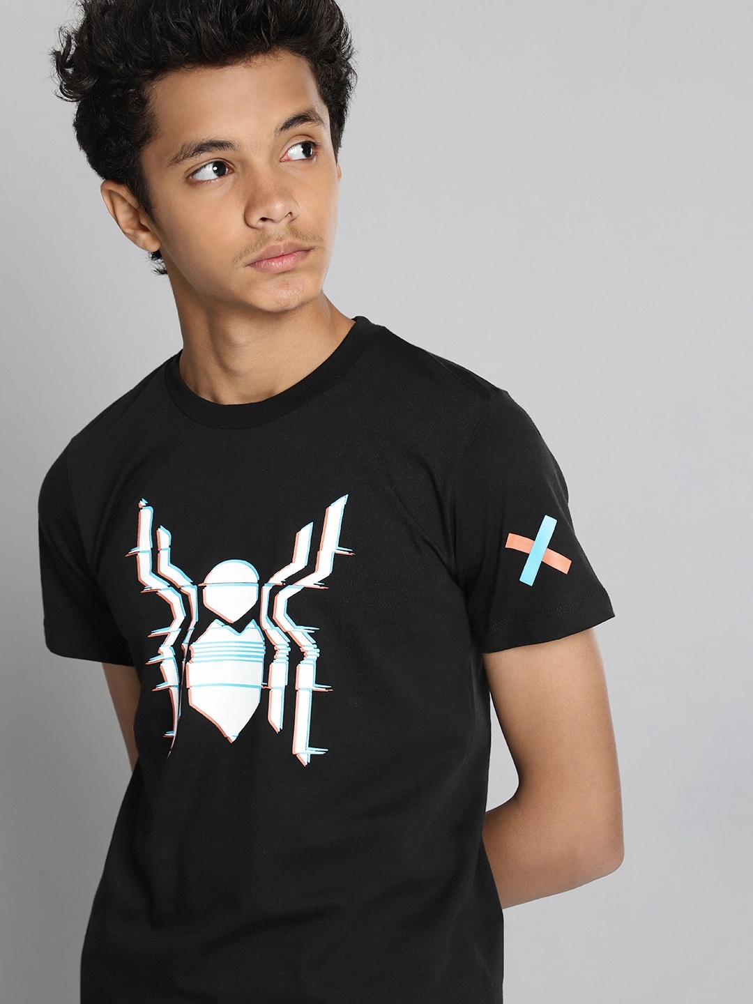 

Kook N Keech Marvel Teens Boys Black & White Pure Cotton Spider-Man Print T-shirt