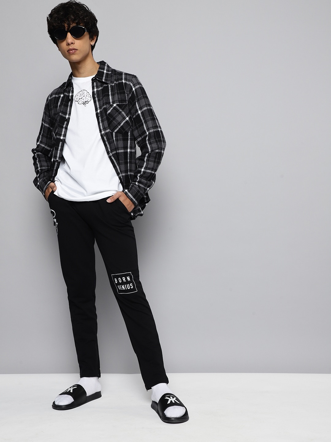 

Dexter by Kook N Keech Teens Boys Black & White Printed Detail Track Pants