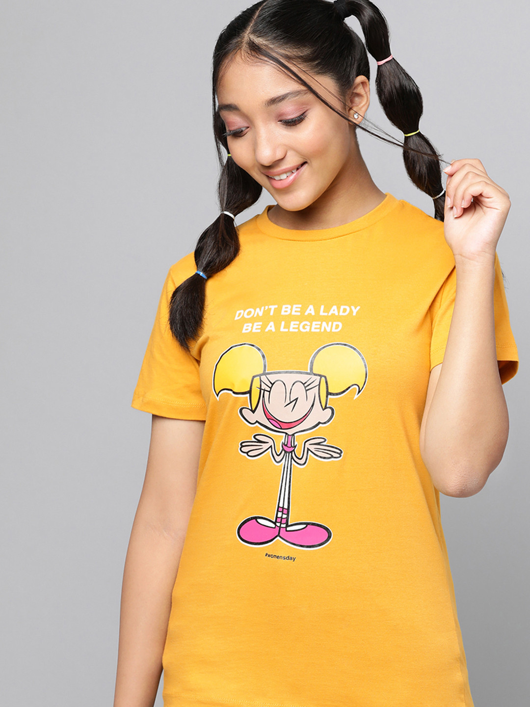 

Dexter by Kook N Keech Teens Girls Mustard Yellow Printed Cotton T-shirt