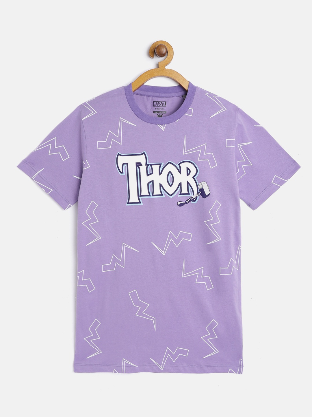 

Kook N Keech Marvel Teens Boys Lavender & White Pure Cotton Thor Print T-shirt