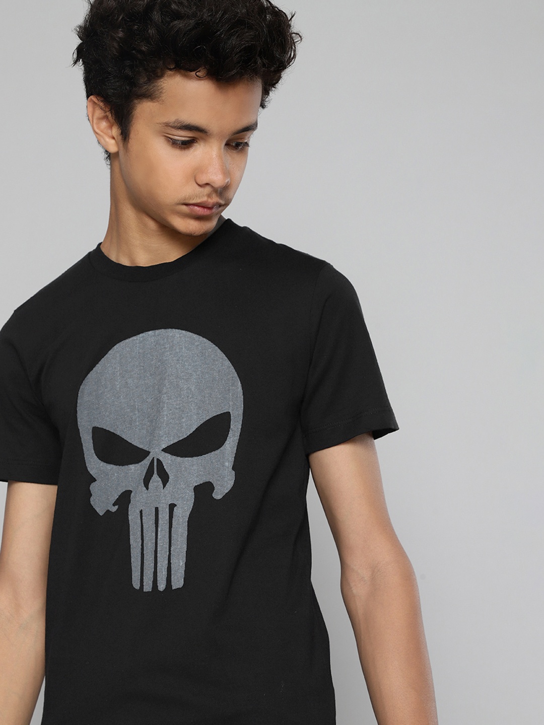 

Kook N Keech Marvel Teens Boys Black & Grey Cotton The Punisher Skull Print T-shirt