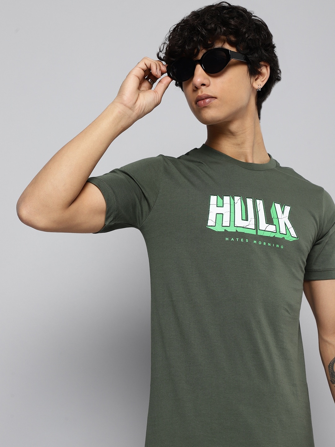 

Kook N Keech Marvel Teens Boys Olive Green Cotton Hulk Printed T-shirt