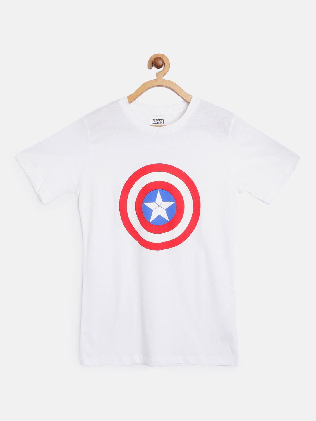 

Kook N Keech Marvel Teens Boys White & Red Cotton Captain America Logo Printed T-shirt
