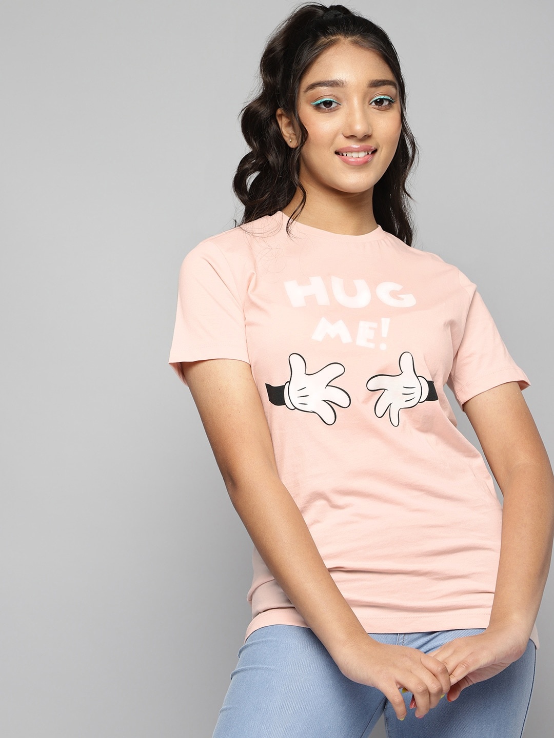 

Kook N Keech Disney Teens Girls Pink Cotton Typography Printed T-shirt