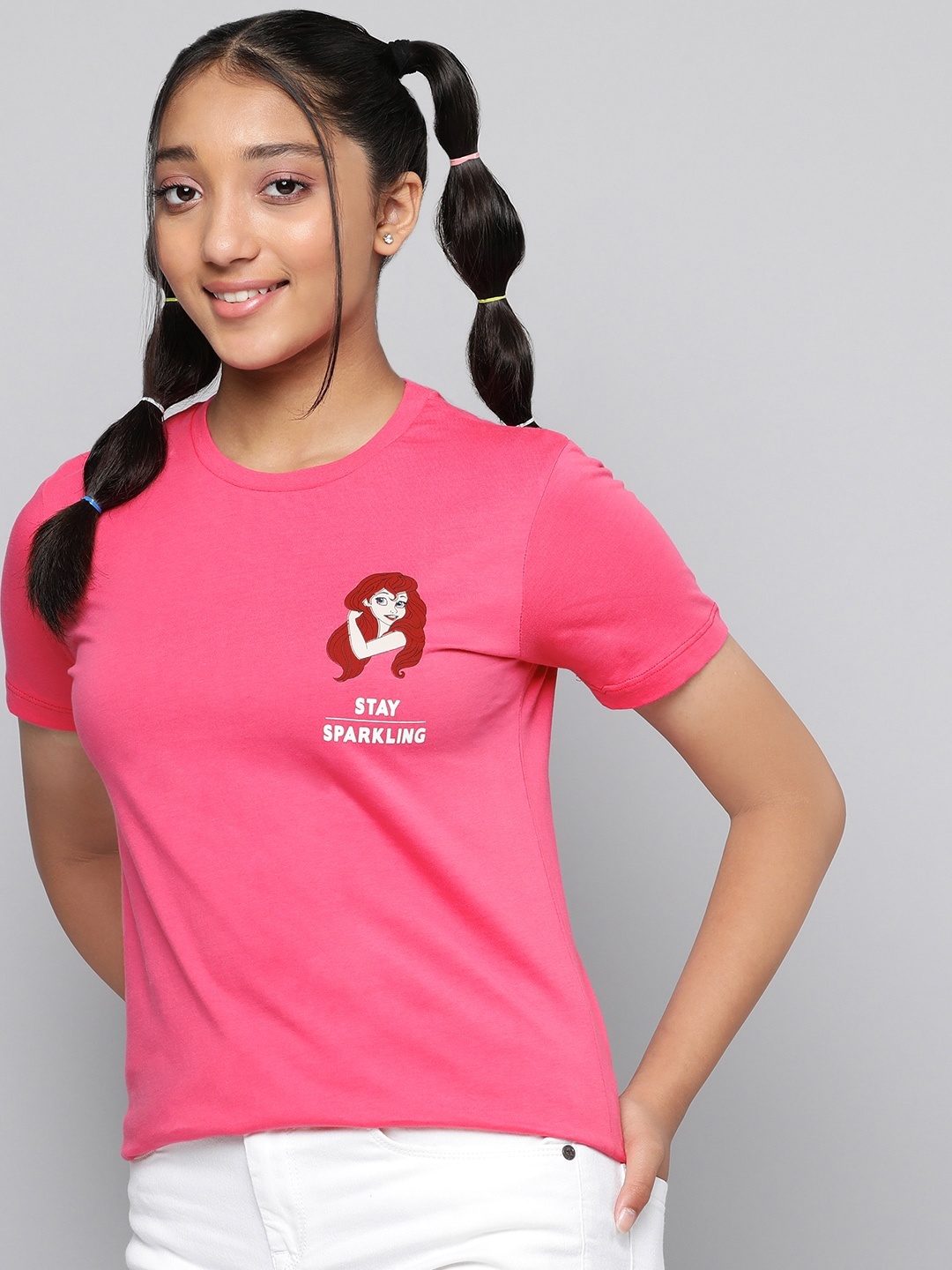 

Kook N Keech Disney Teens Girls Pink Cotton T-shirt with Printed Detail