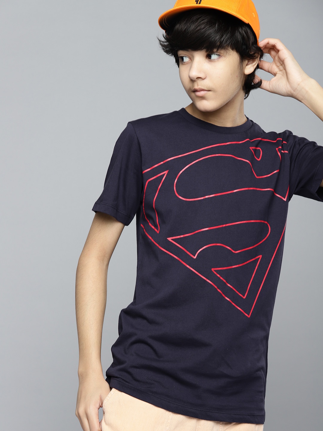 

Kook N Keech Superman Teens Boys Navy Blue & Red Pure Cotton Printed T-shirt