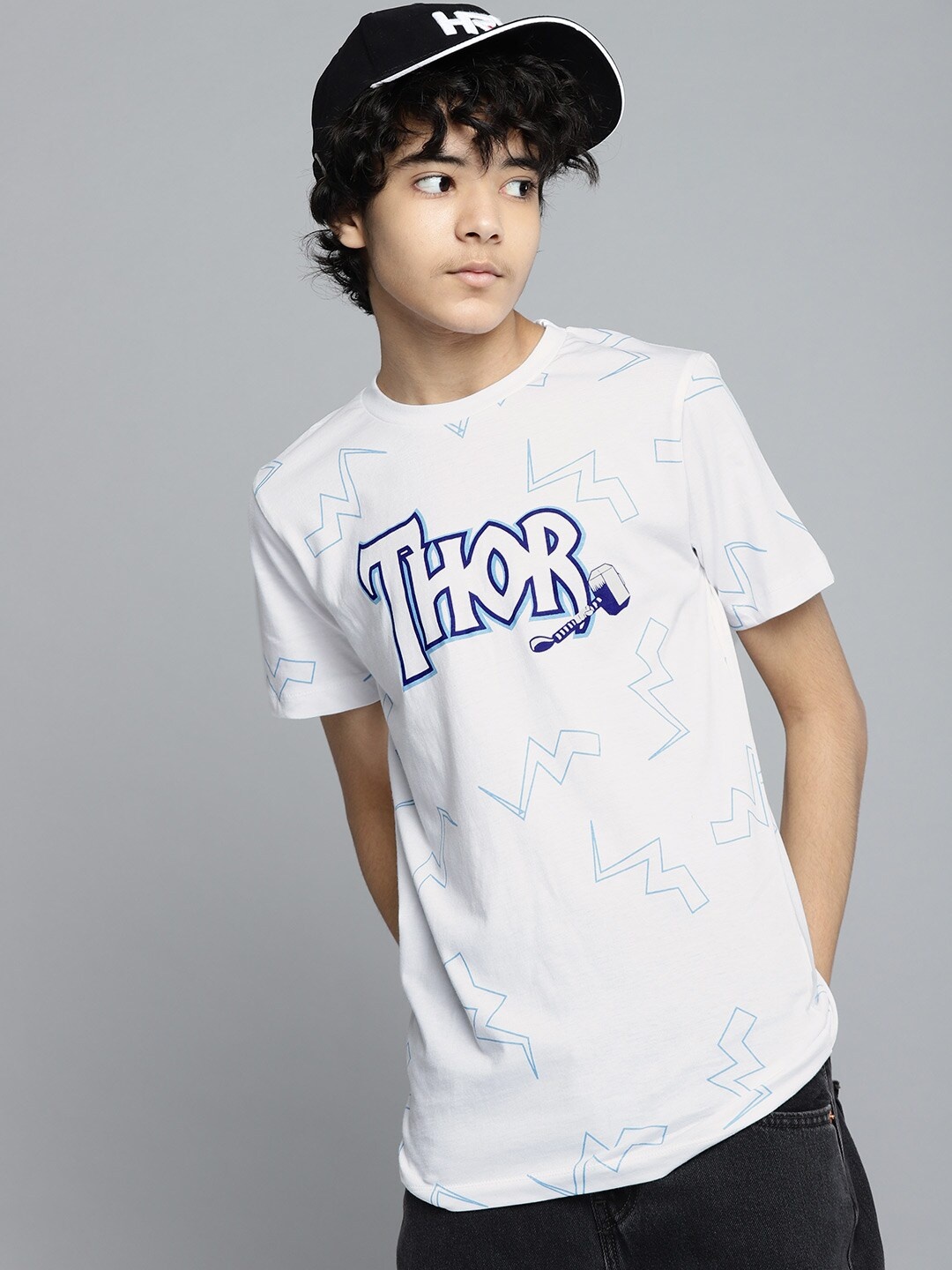 

Kook N Keech Marvel Teens Boys White & Blue Thor Logo Printed Cotton T-shirt