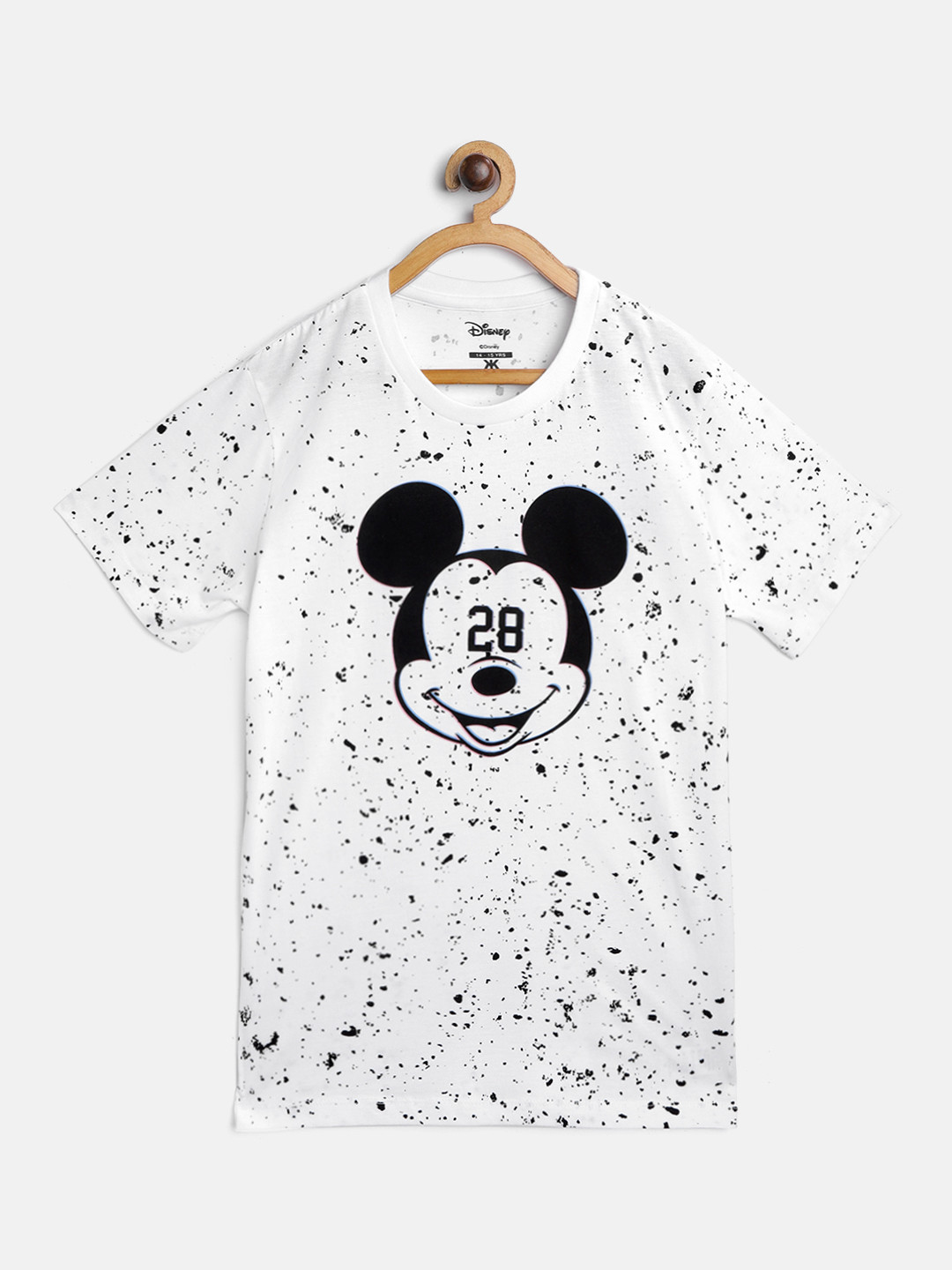 

Kook N Keech Disney Teens Boys White & Black Mickey Mouse Printed Pure Cotton T-shirt