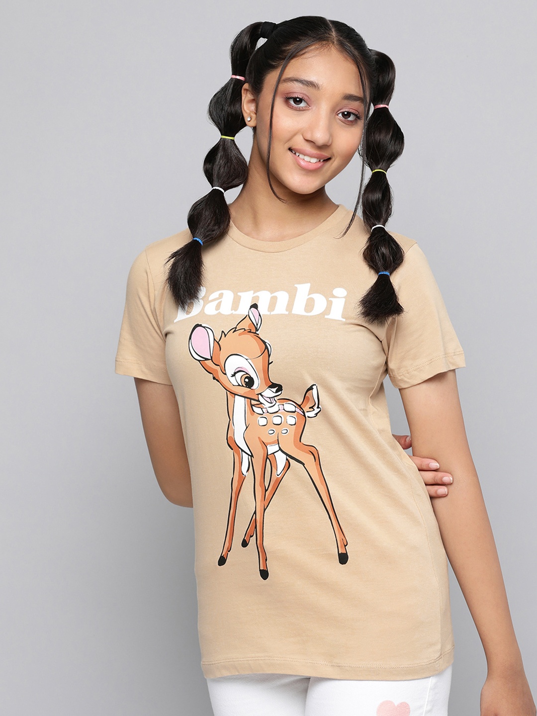 

Kook N Keech Disney Teens Girls Beige Cotton Bambi Printed T-shirt