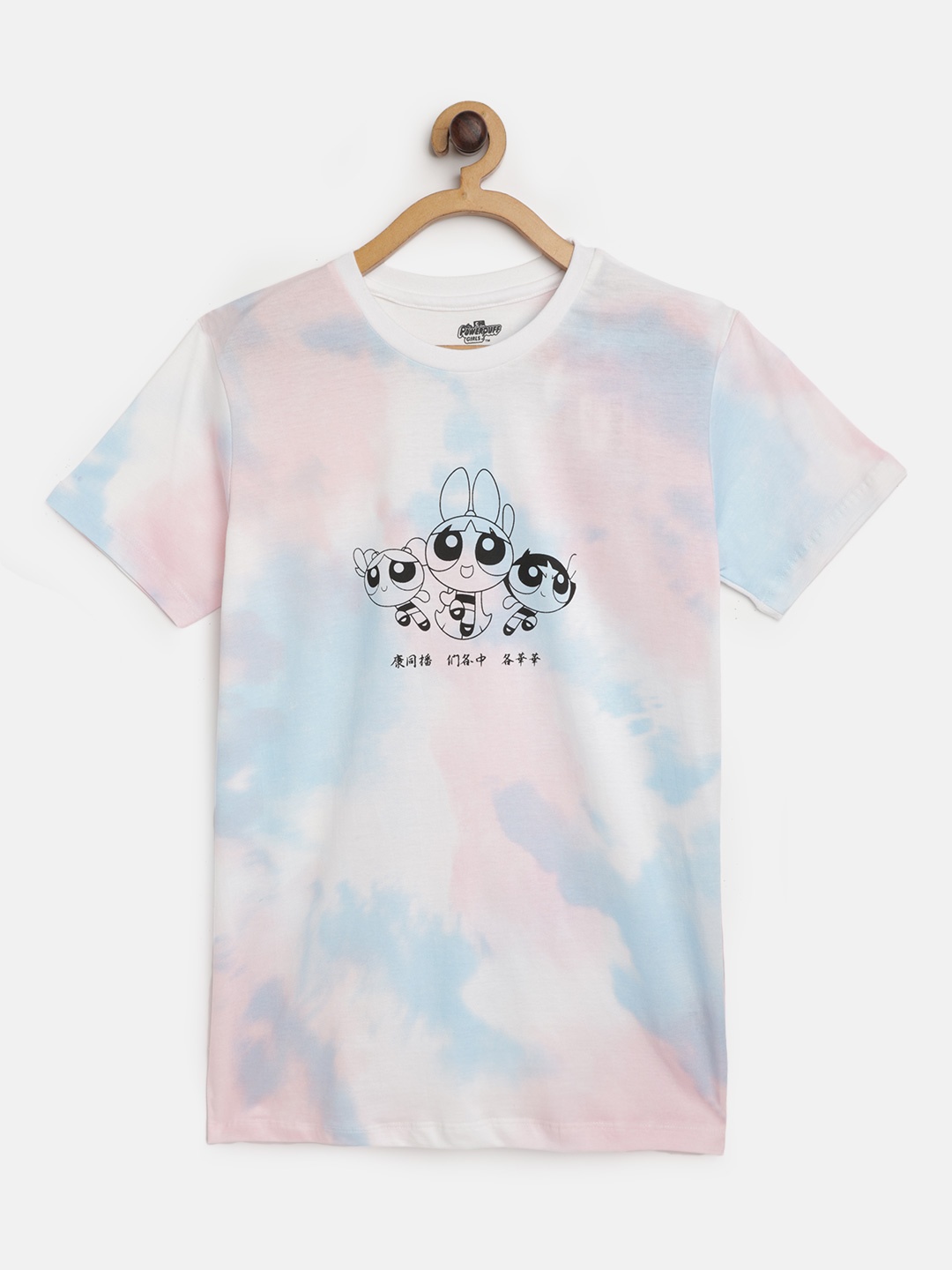 

Powerpuff Girls by Kook N Keech Teens Girls Pink & Blue Pure Cotton Tie & Dye T-shirt