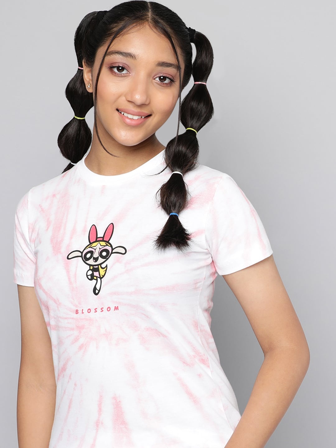 

Powerpuff Girls by Kook N Keech Teens Girls White & Pink Pure Cotton Blossom Print T-shirt