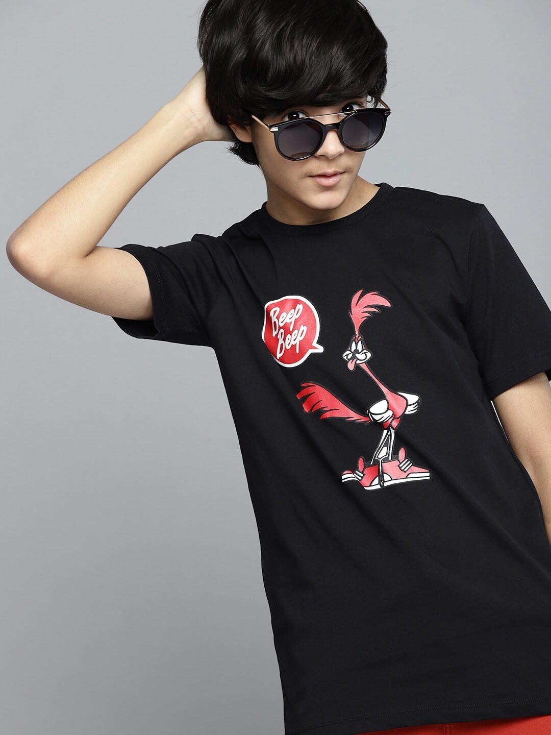 

Kook N Keech Looney Tunes Teens Boys Black Road Runner Print Cotton T-shirt