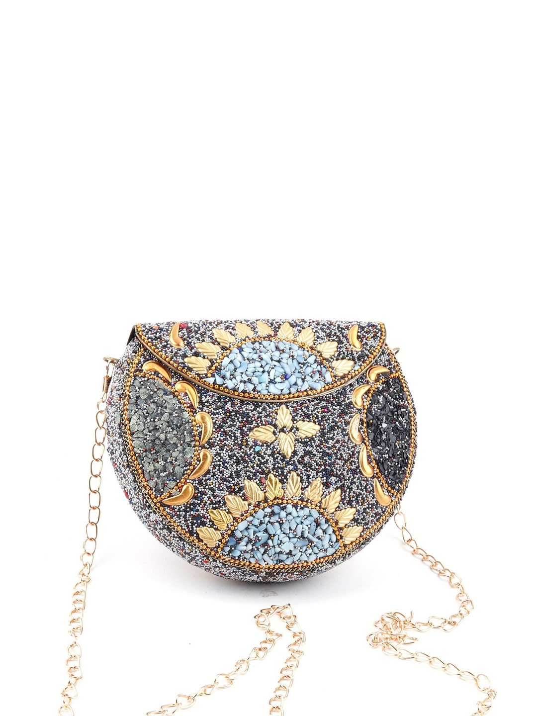 

ODETTE Woman Blue & Gold-Toned Textured Foldover Clutch