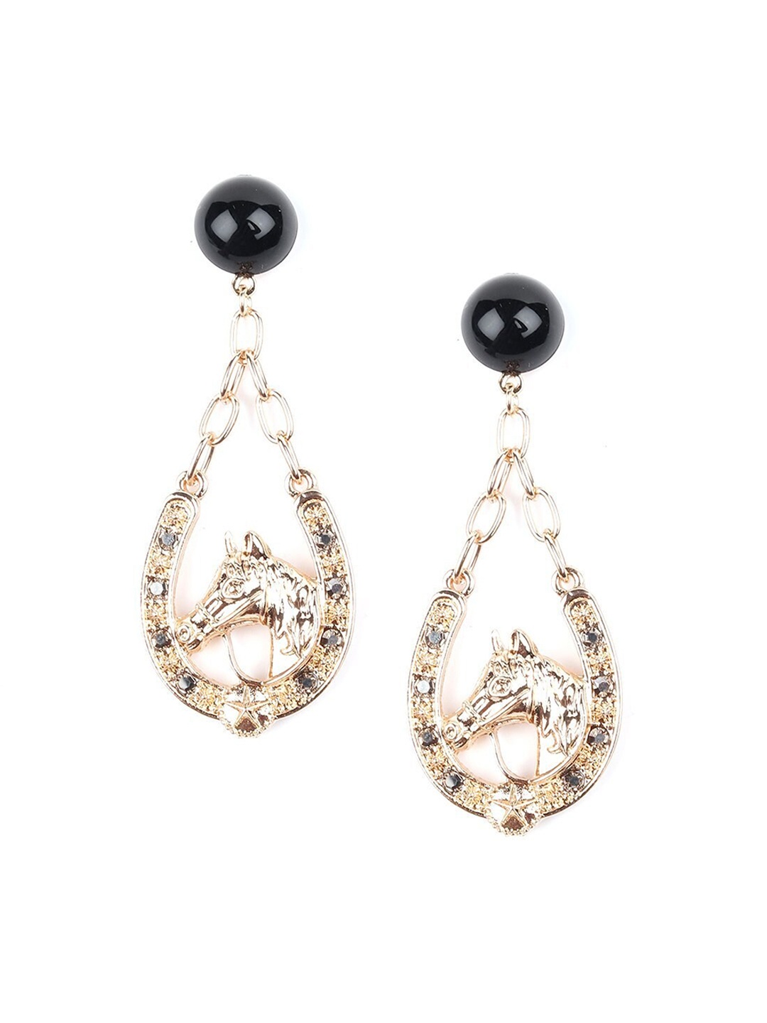 

ODETTE Silver-Toned & Black Quirky Drop Earrings