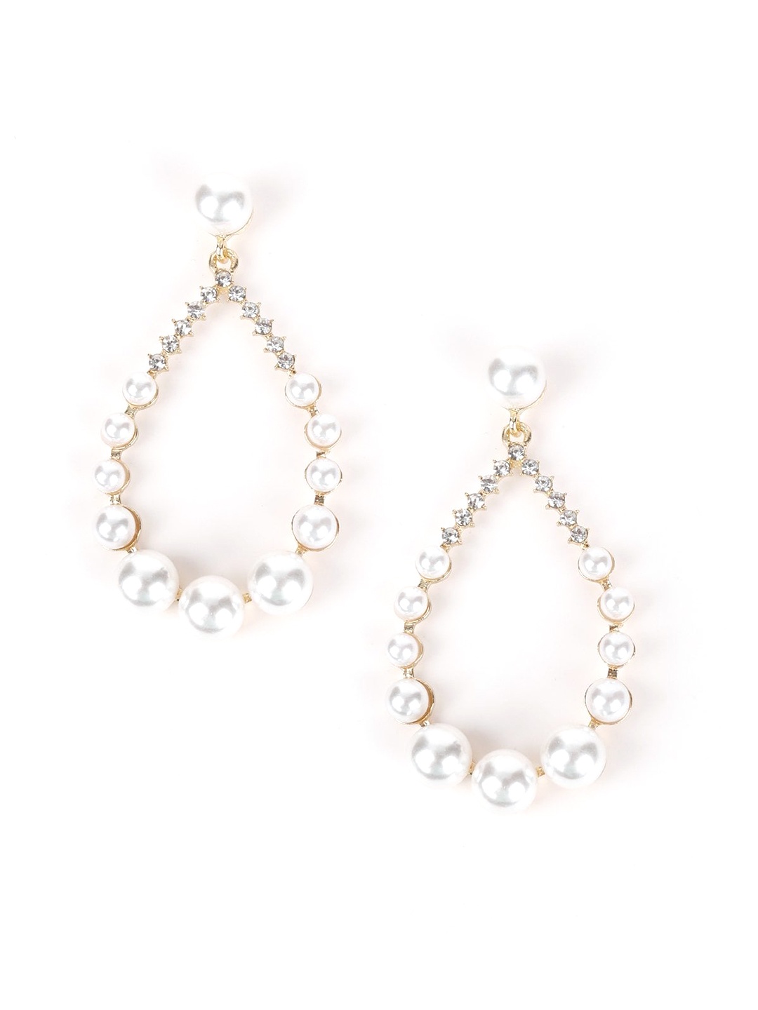 

ODETTE White & Gold-Toned Teardrop Shaped Drop Earrings