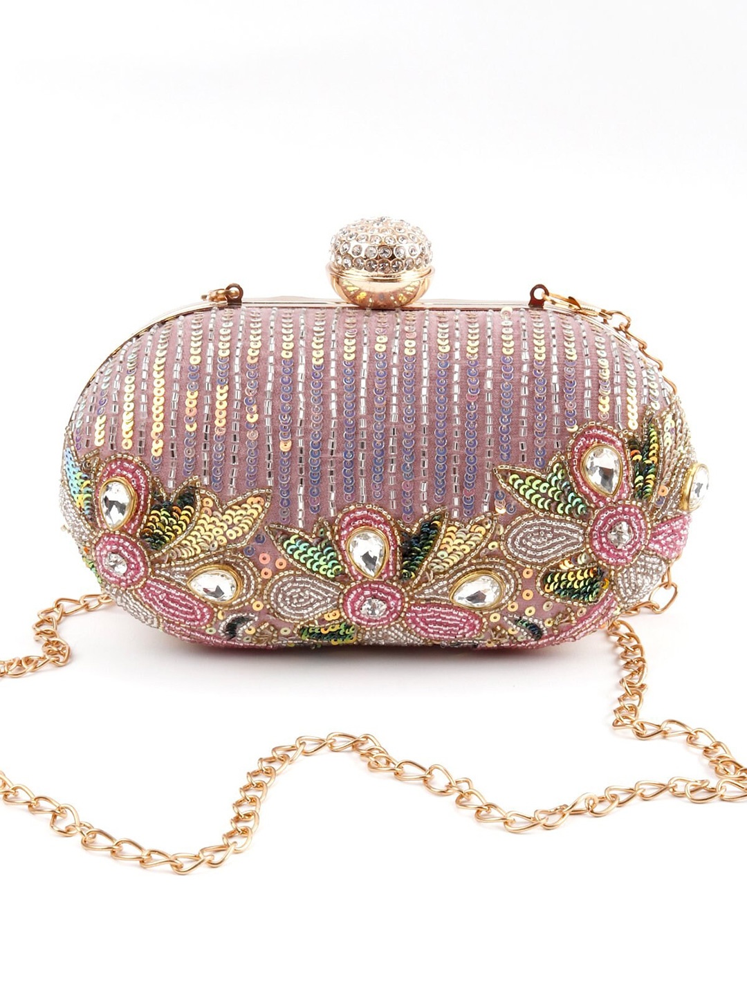 

ODETTE Lavender & Gold-Toned Embellished Box Clutch