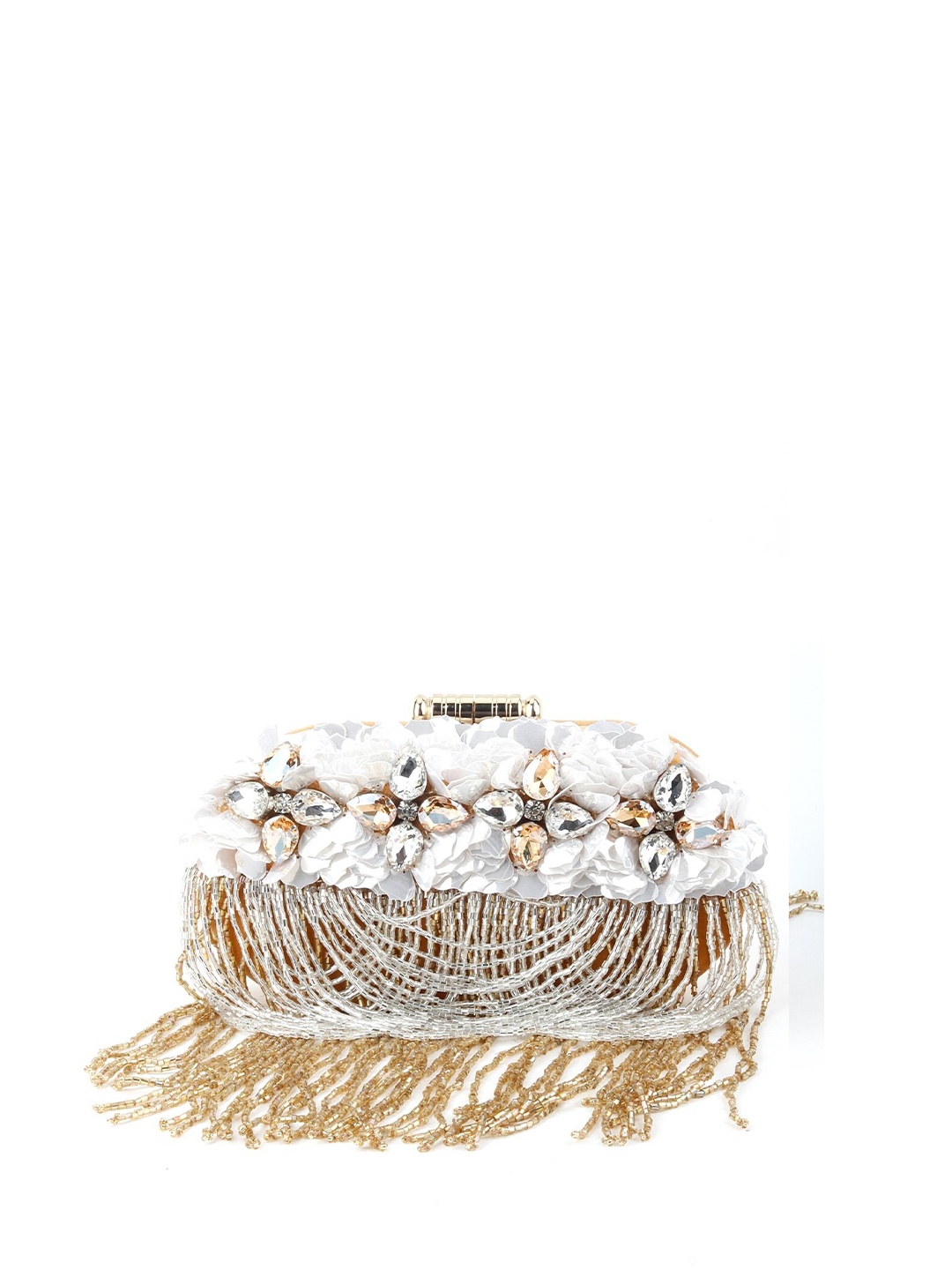 

ODETTE Gold-Toned & White Embellished Box Clutch
