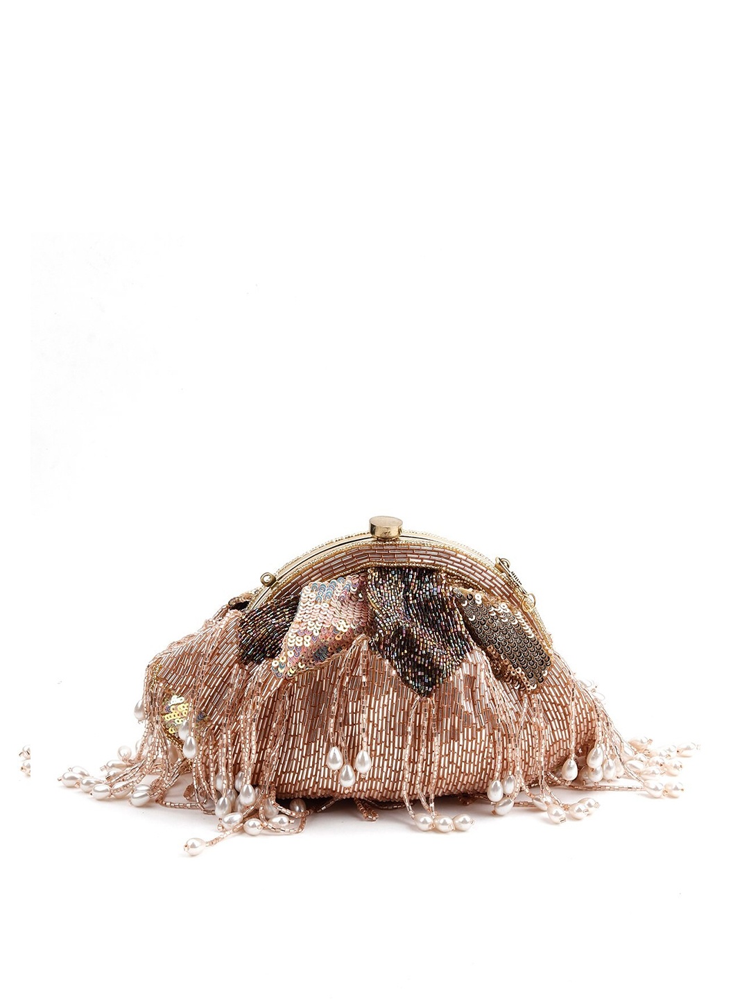 

ODETTE Rose Gold & Black Embellished Potli Clutch