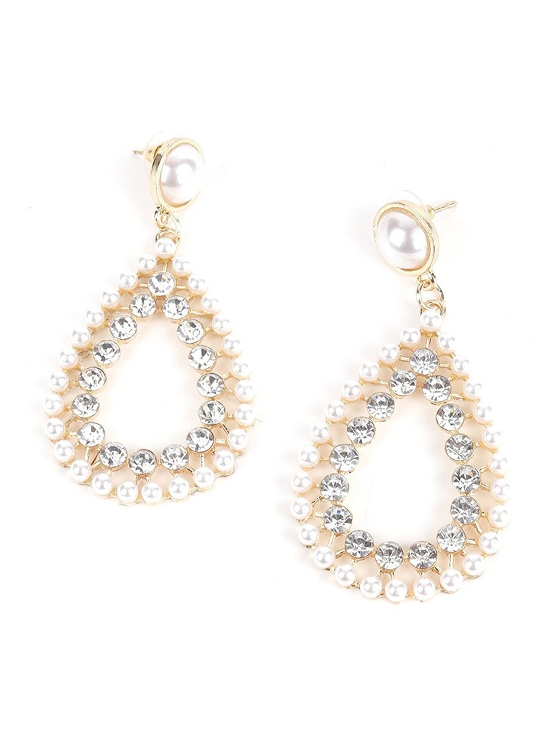 

ODETTE White & Gold-Toned Teardrop Shaped Drop Earrings