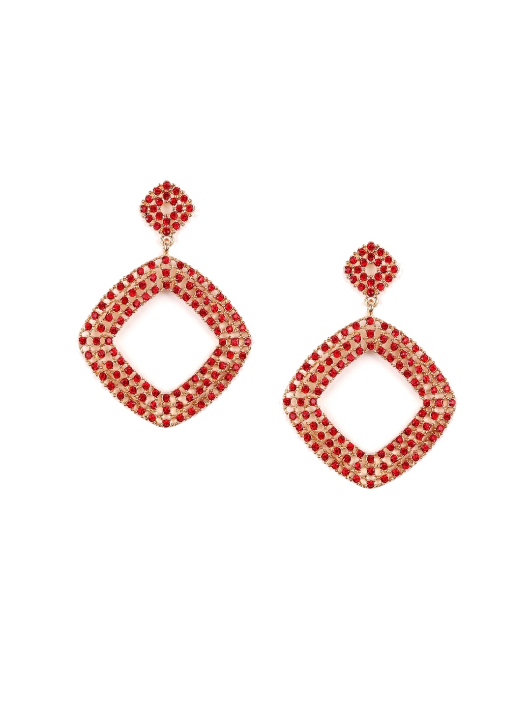 

ODETTE Gold-Toned & Red Contemporary Drop Earrings