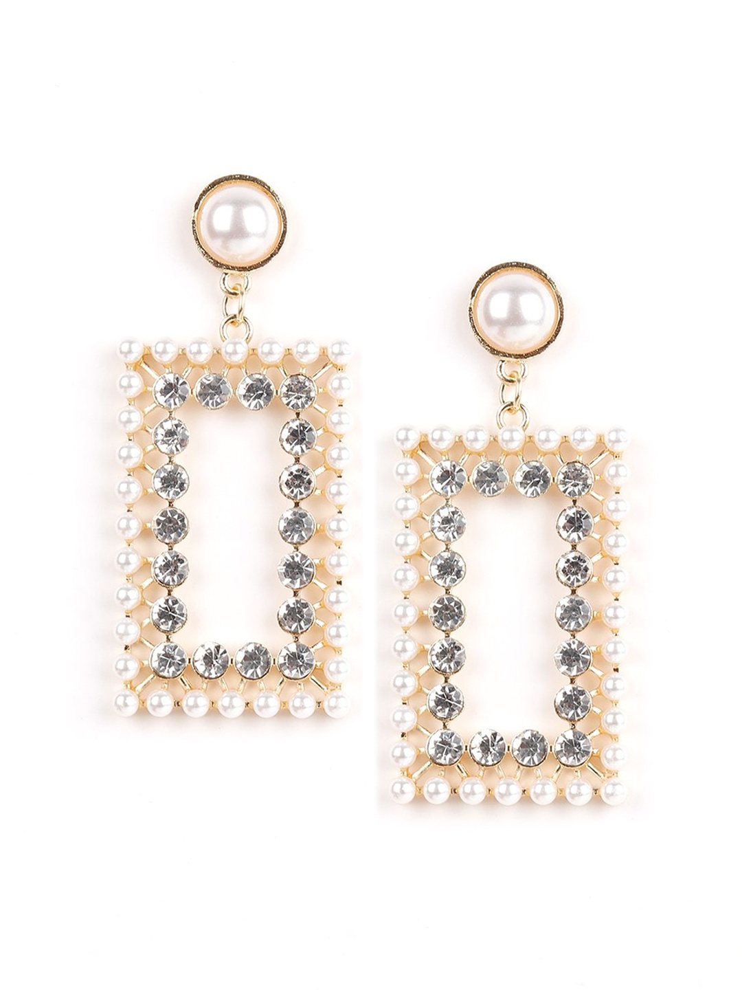 

ODETTE Gold-Toned & White Geometric Drop Earrings
