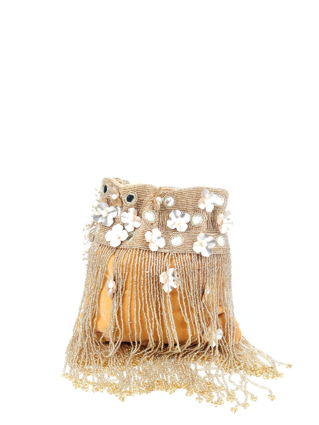 

ODETTE Gold-Toned & White Embellished Potli Clutch