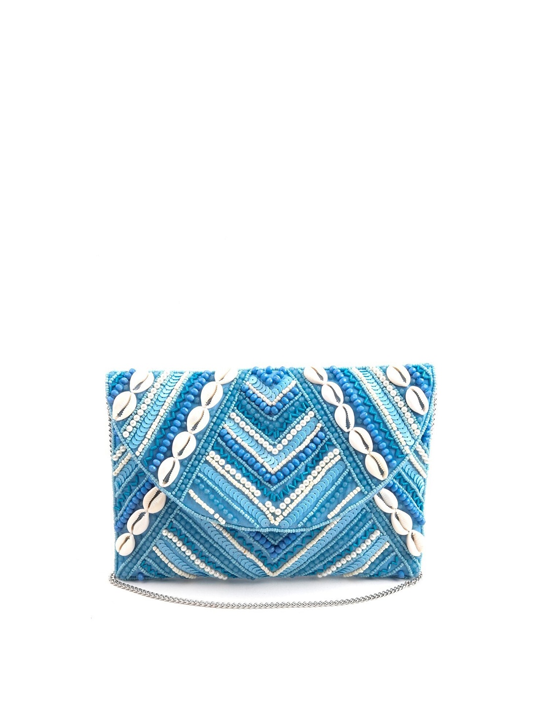 

ODETTE Women Blue & White Embellished Foldover Clutch