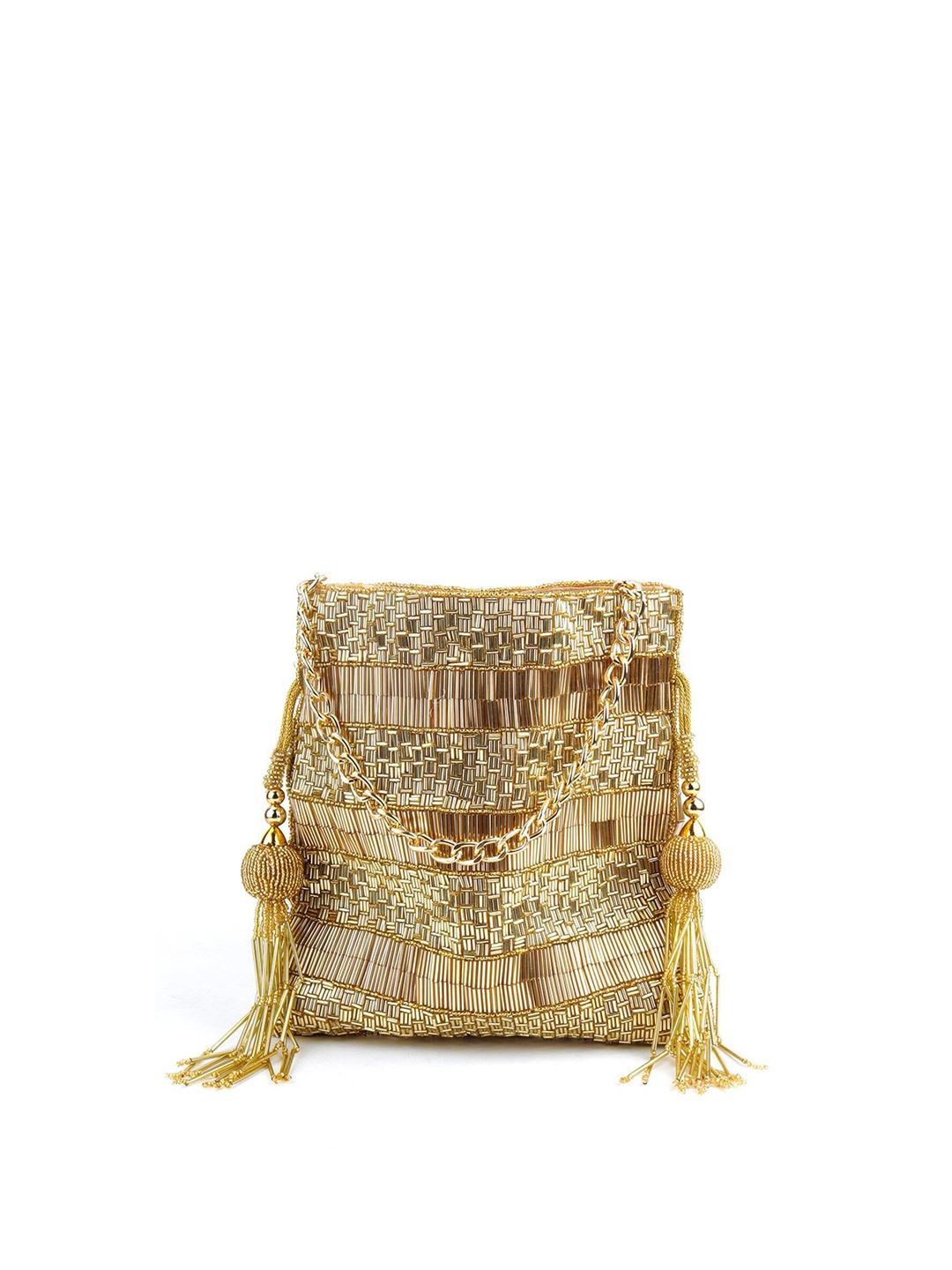 

ODETTE Woman Gold-Toned & Beige Textured Potli Clutch