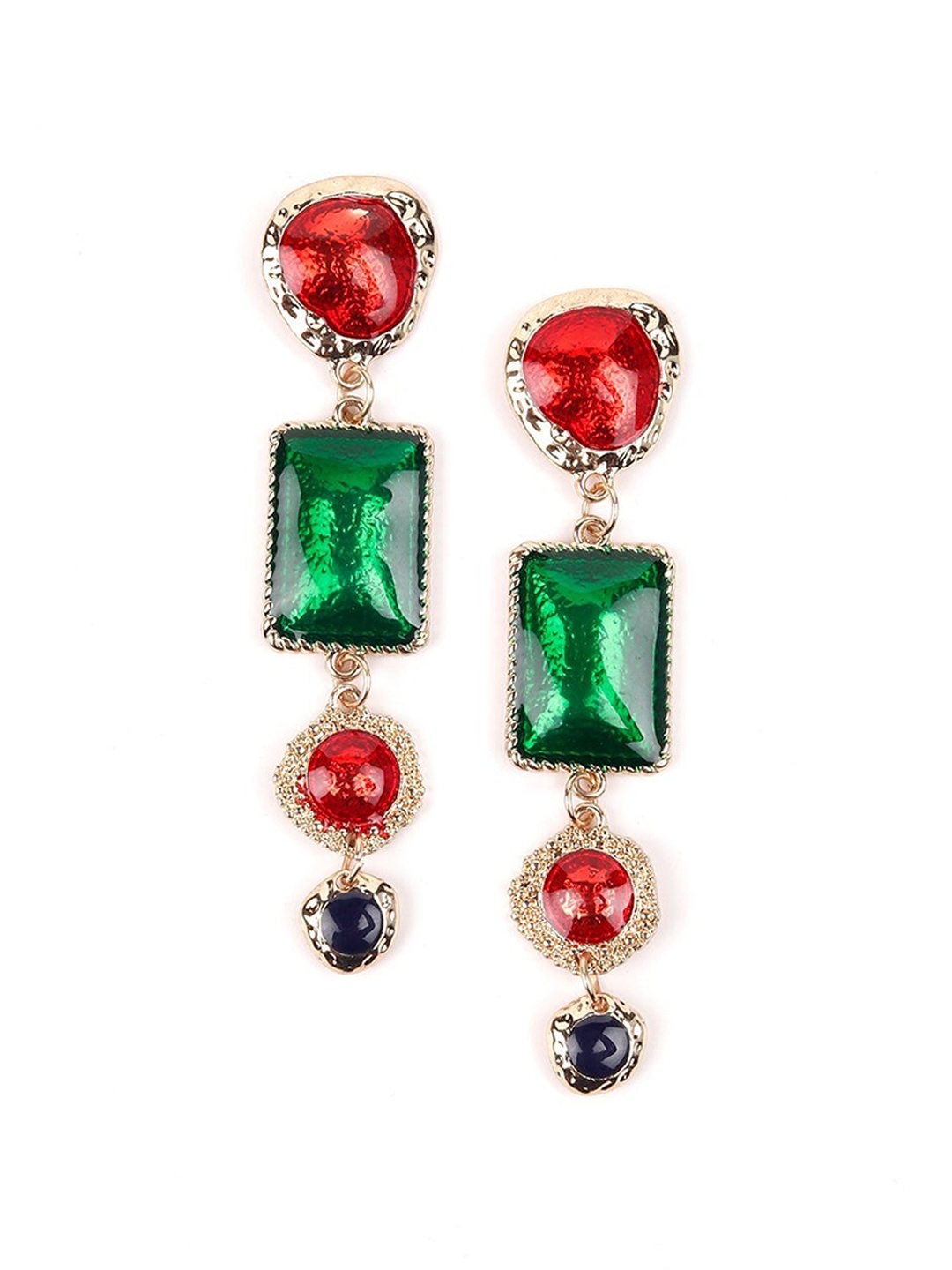 

ODETTE Gold-Plated Red & Green Geometric Drop Earrings