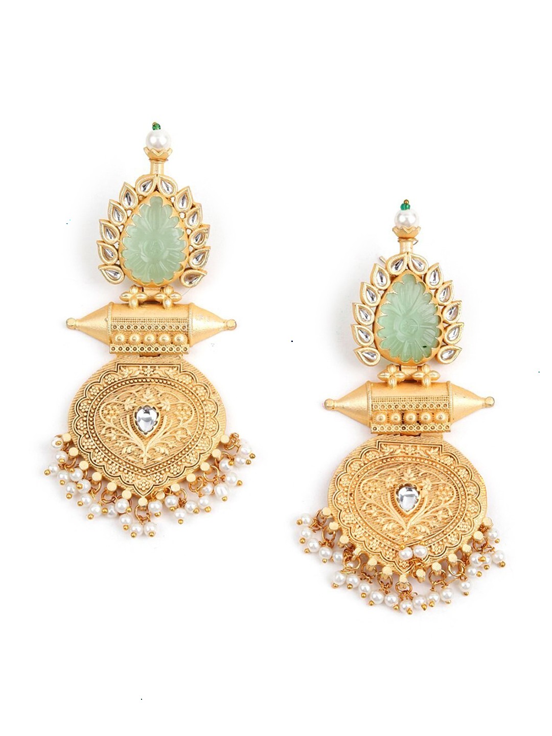 

ODETTE Gold-Toned & Green Teardrop Shaped Drop Earrings