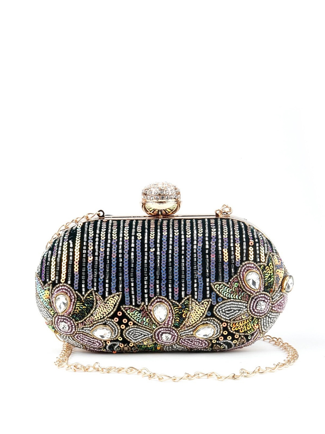 

ODETTE Black & Blue Embellished Box Clutch