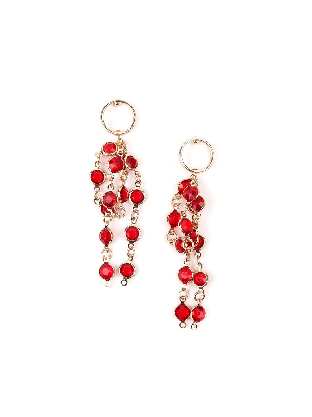 

ODETTE Gold-Toned & Red Contemporary Drop Earrings