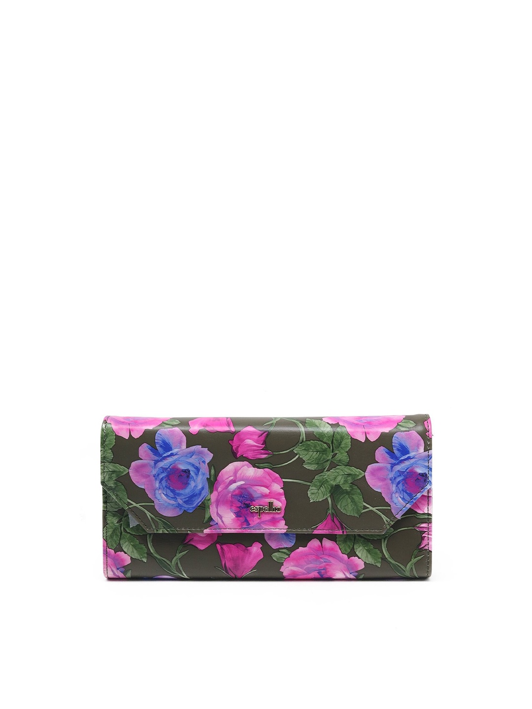 

ODETTE Green & Pink Textured Foldover Clutch