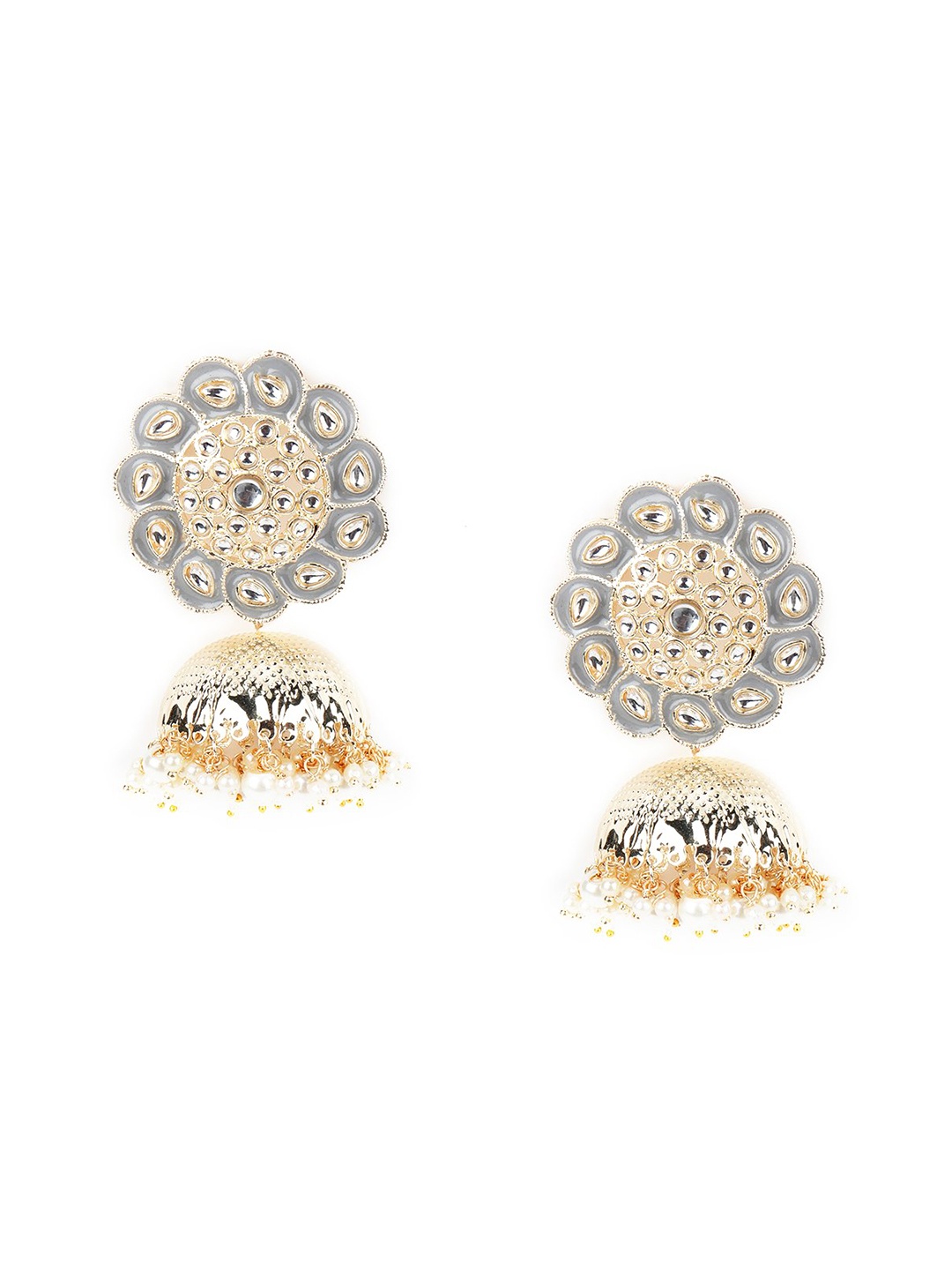 

ODETTE Gold-Toned & Grey Dome Shaped Jhumkas