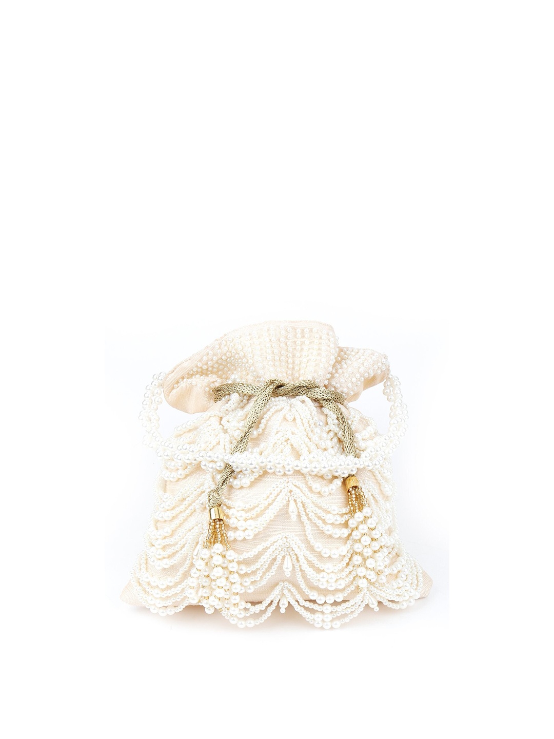 

ODETTE Cream-Coloured Embroidered Potli Clutch